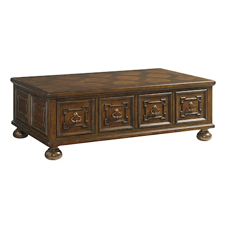 Pine Valley Cocktail Table with Fancy Face Top and Two Drawers